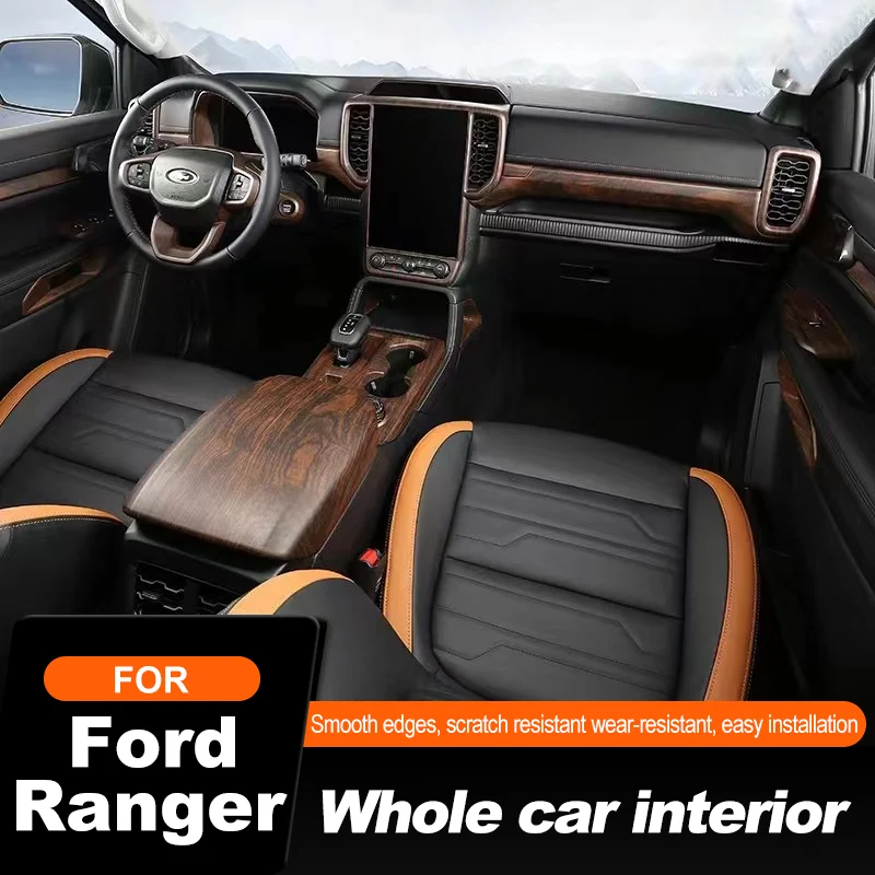 

Wood Grain Interior Modified Trim Panel Raptor Orange Car Armrest Cover Center Control Panel Interior for Ford Ranger T6 2024