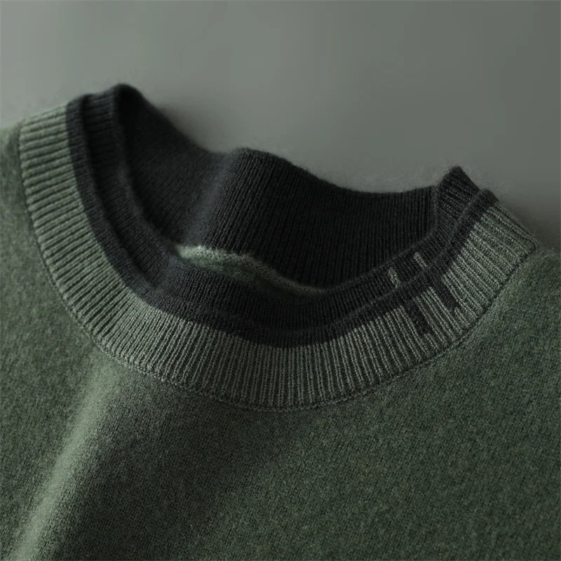 Pure Wool Sweater Men Autumn and Winter New Thick Warm Double Two Collar Knit Pullover Business Casual Sweater Men\'s Base Shirt