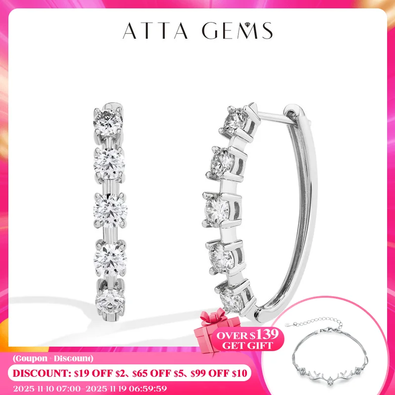 

Attagems D VVS1 Moissanite Diamond Earrings S925 Sterling Silver 18K Gold Plated 4-Claws Eardrop For Women Wedding Party Jewelry