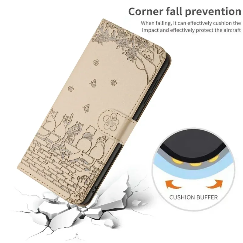 Wallet Cat Embossed Flip Over Leather Case For Samsung Galaxy S25 Ultra S24 Plus S23 S22 S21 S20 FE A06 A14 A15 A16 A35 A54 A55
