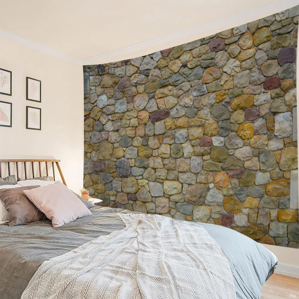 Tapeçaria de parede de pedra com impressão 3d, vintage, tijolo de madeira, pano de suspensão, boêmio, psicótico, hippie, fundo, decoração de casa