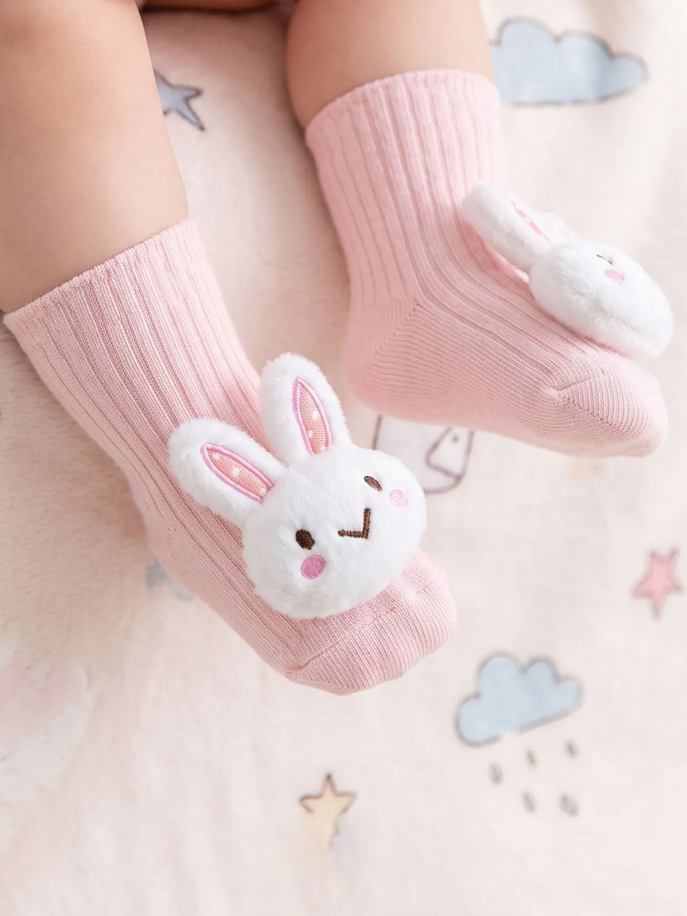 2 Paar 3-24M Kinder 3D Cartoon Kaninchen Wadenlange Crew-Socken Set, Unisex Jungen Mädchen Mehrfarbige Baumwollsocken für alle Jahreszeiten – Detail 4