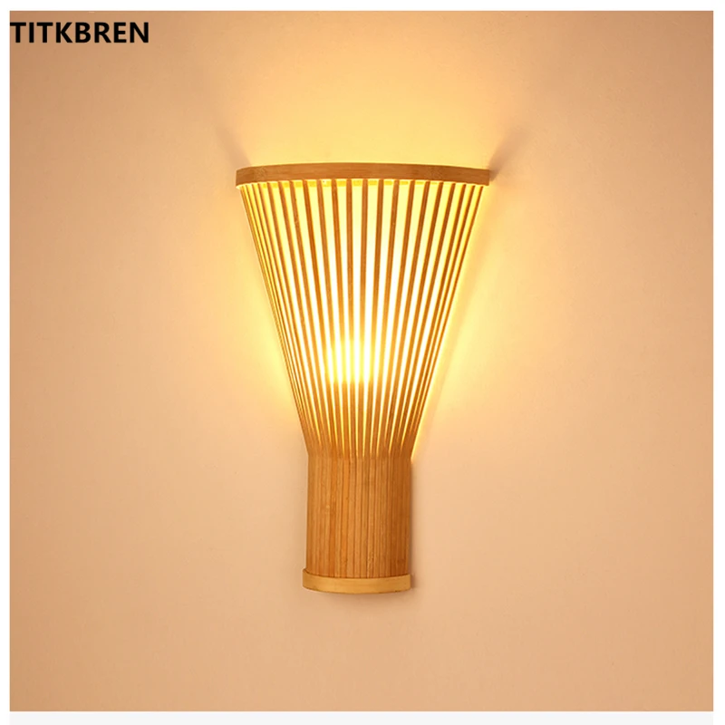 Japanese Style Traditional Art Wood Bamboo Wall Lamp For Hotel Living Room Bedroom Bedside Inn Cottage Decoration Lighting