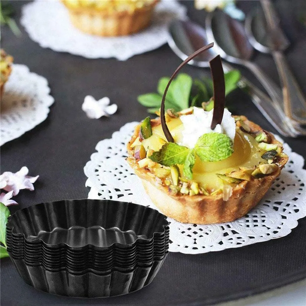 6pcs 4 Inch Cake Pans Baking Mold Non Stick Removable Bottom Mini Tart Pans Set Carbon Steel Tart Tins Cases Kitchen Tools