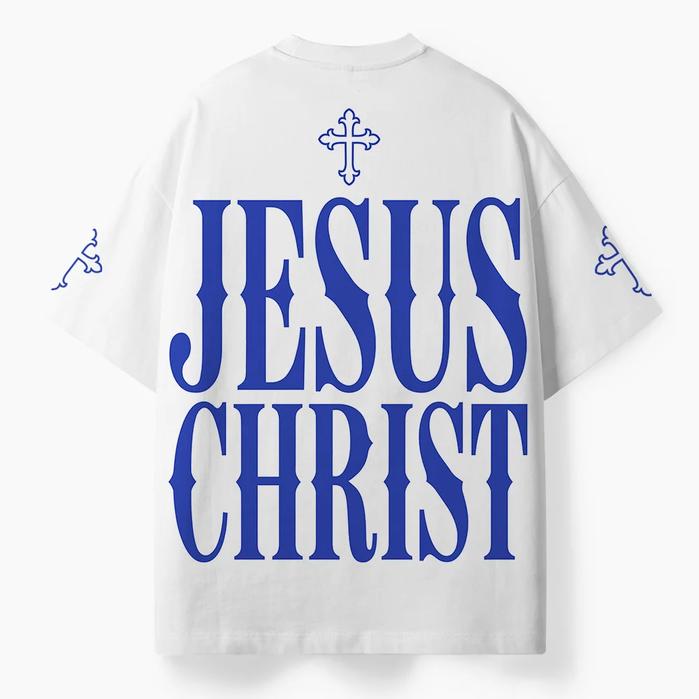 Men Faith Lifestyle Oversized Tee,Inspirational Retro Blue Sketch Figure Sheep Cloud T‑Shirt,Streetwear For Men Daily Outfit