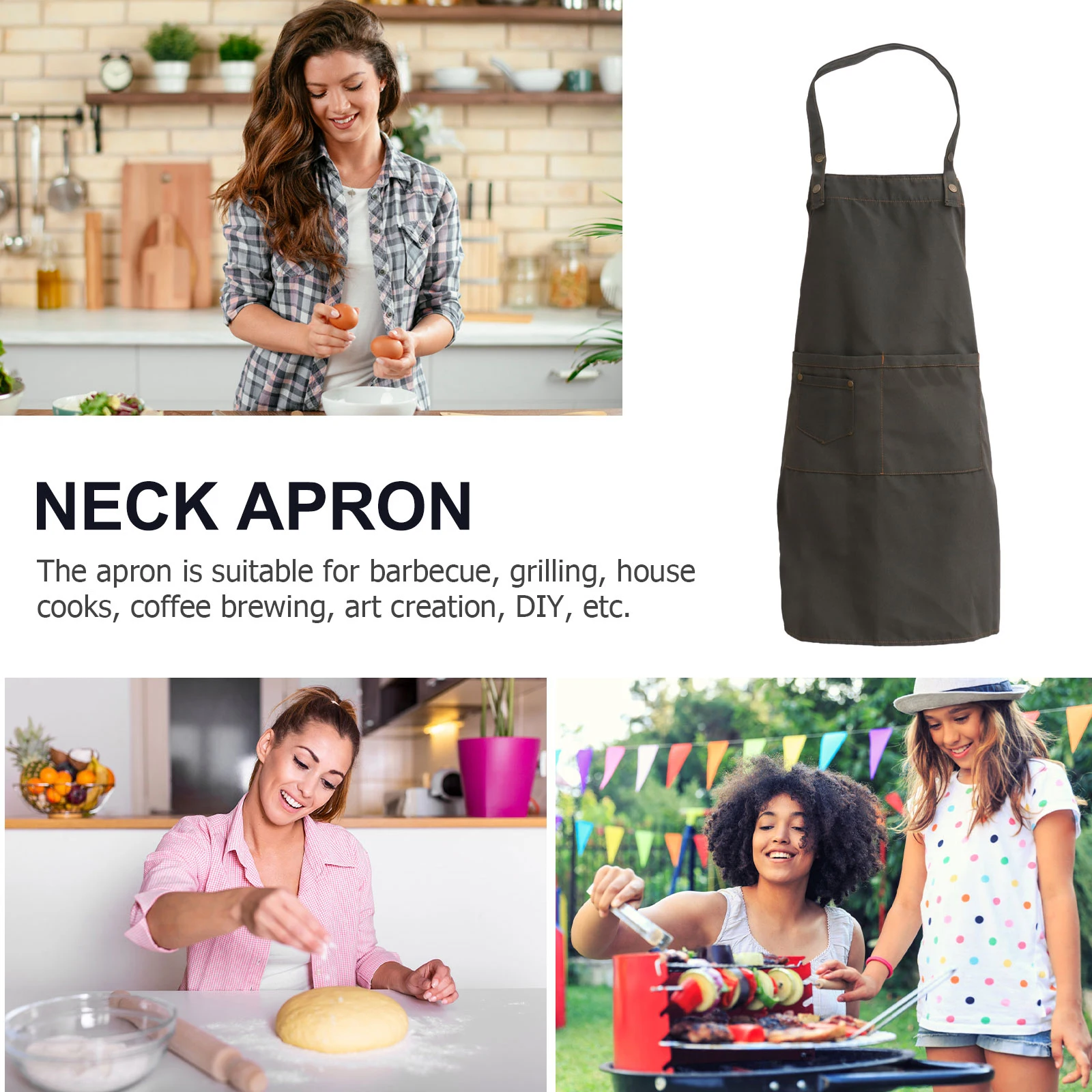 

Chef Apron Kitchen Bibs Adjustable Neck Strap Polyester Material BBQ Grilling Cooking Coffee Art DIY Gifts Home Supplies