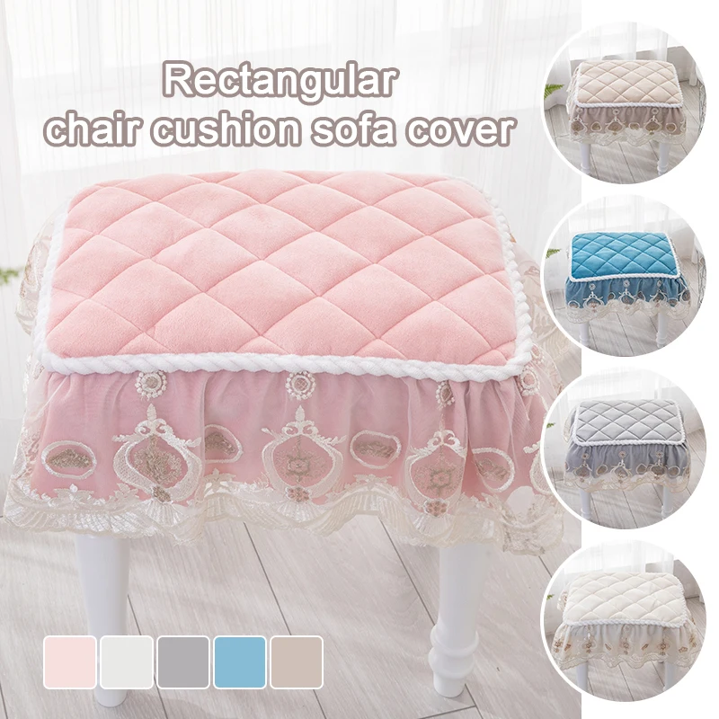 Short Plush Quilted Rectangular Chair Seat Pad Slipcover Chair Piano Stool Cover Room Decor Lace Bench Cover