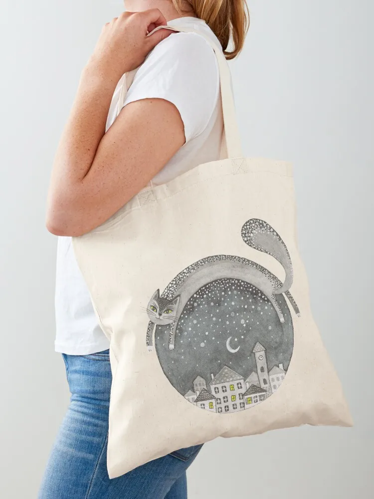 

Cat and a night town Tote Bag Lady bag tote bag custom woman shopping personalized tote