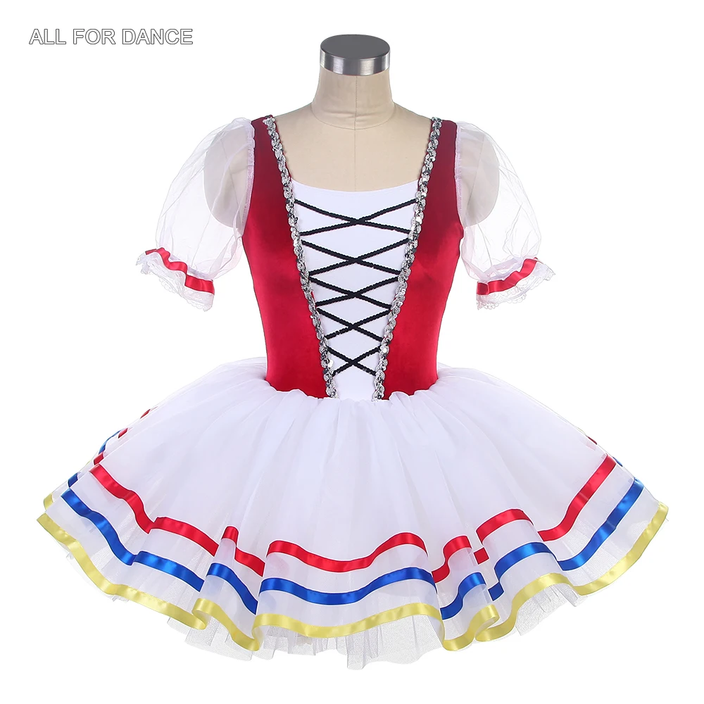 24055 New Ballet Dance Tutus Short Sleeves Red Velvet Bodice with White Puffy Tutu Adult Girls Ballerina Dance Costumes