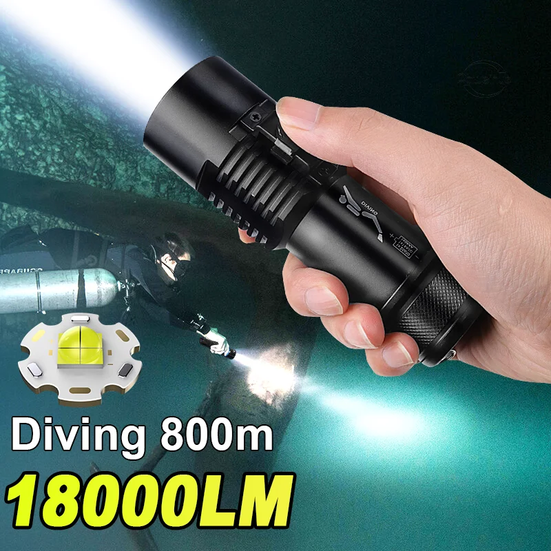 Upgrade Super Bright 18000LM Led Diving Flashlight XHP260 High Power Spotlight Diving Torch Professional Diving 800m Scuba Torch