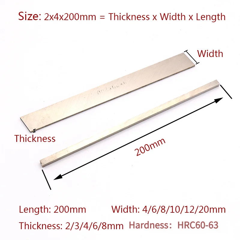 1pcs Length 200mm High speed Steel Turning Tools Width 2~20mm White Steel Knife Bar Super Hard Knife Blank Lathe Machining Tools