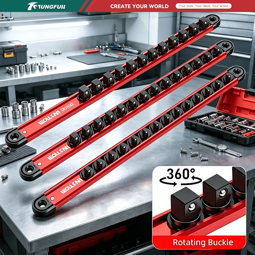 Magnetic Socket Organizer Rail Bar Wall Mounted Socket Holder Storage Rack Garage Workshop Socket Wrench Storage Tool Organizer