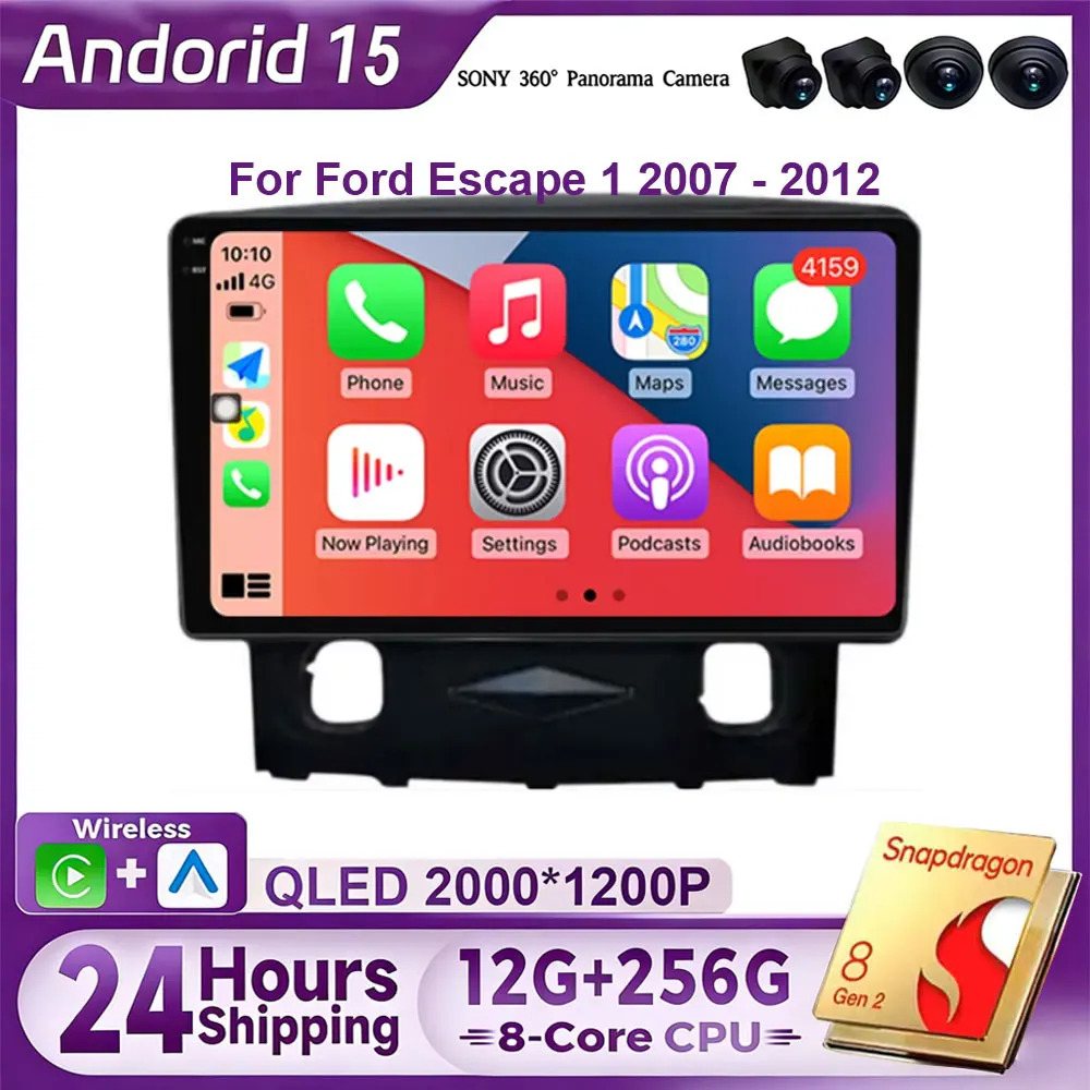 

Автомагнитола Android 15 для Ford Escape 1 2007-2012 с CarPlay, GPS-навигацией, мультимедийным плеером, без DVD, QLE
