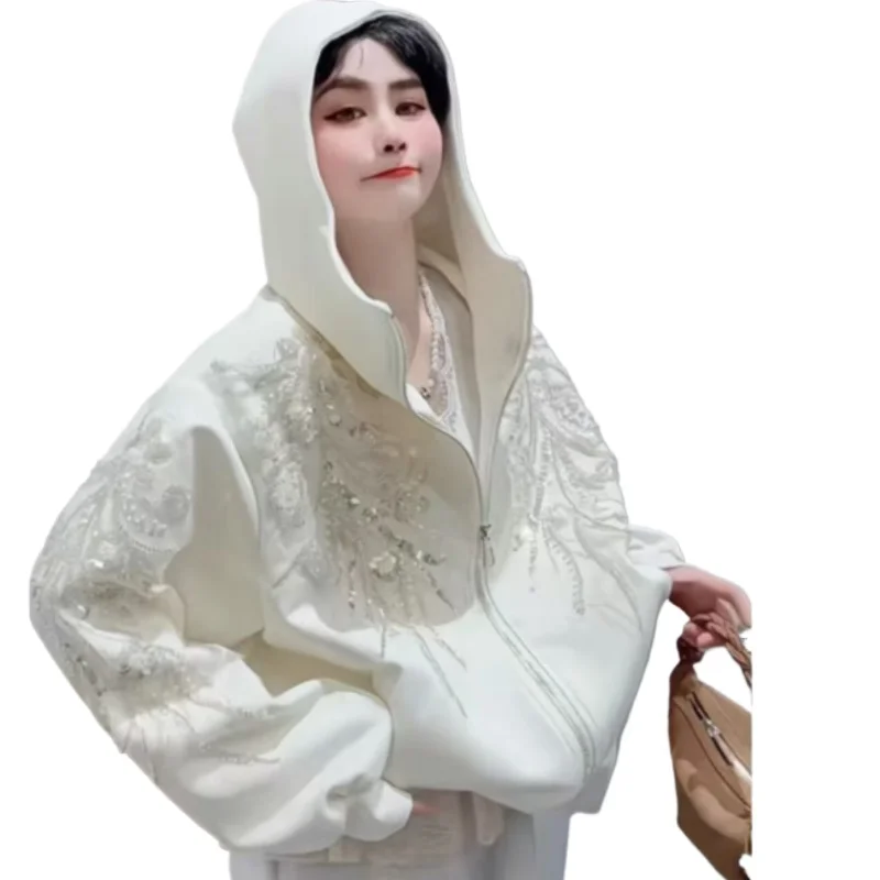 مطرز معطف مقنع الربيع فضفاض أعلى جديد النمط الأجنبي كبير الحجم الملابس النسائية شارع العليا مريحة سترة الموضة غير رسمية