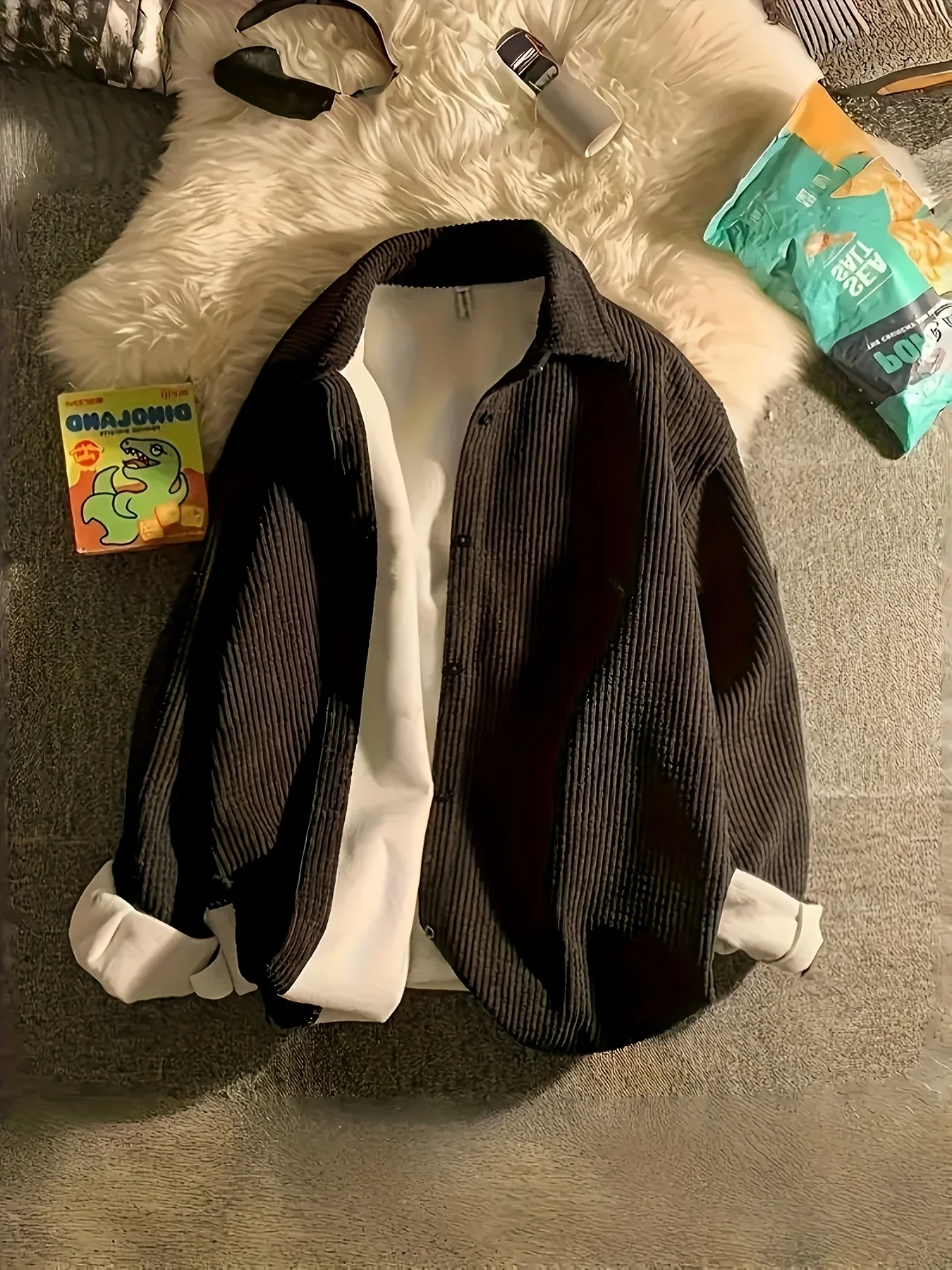 

Women's Autumn and Winter Outerwear, Stylish and Casual Ins-Style Shirt, New Japanese-Style Cardigan Shirt Jacket, Retro Trendy Solid Color Waffle Knit Loose Long-Sleeve Top, Versatile Sports Shirt with Fleece Lining and Thickened for Teenagers