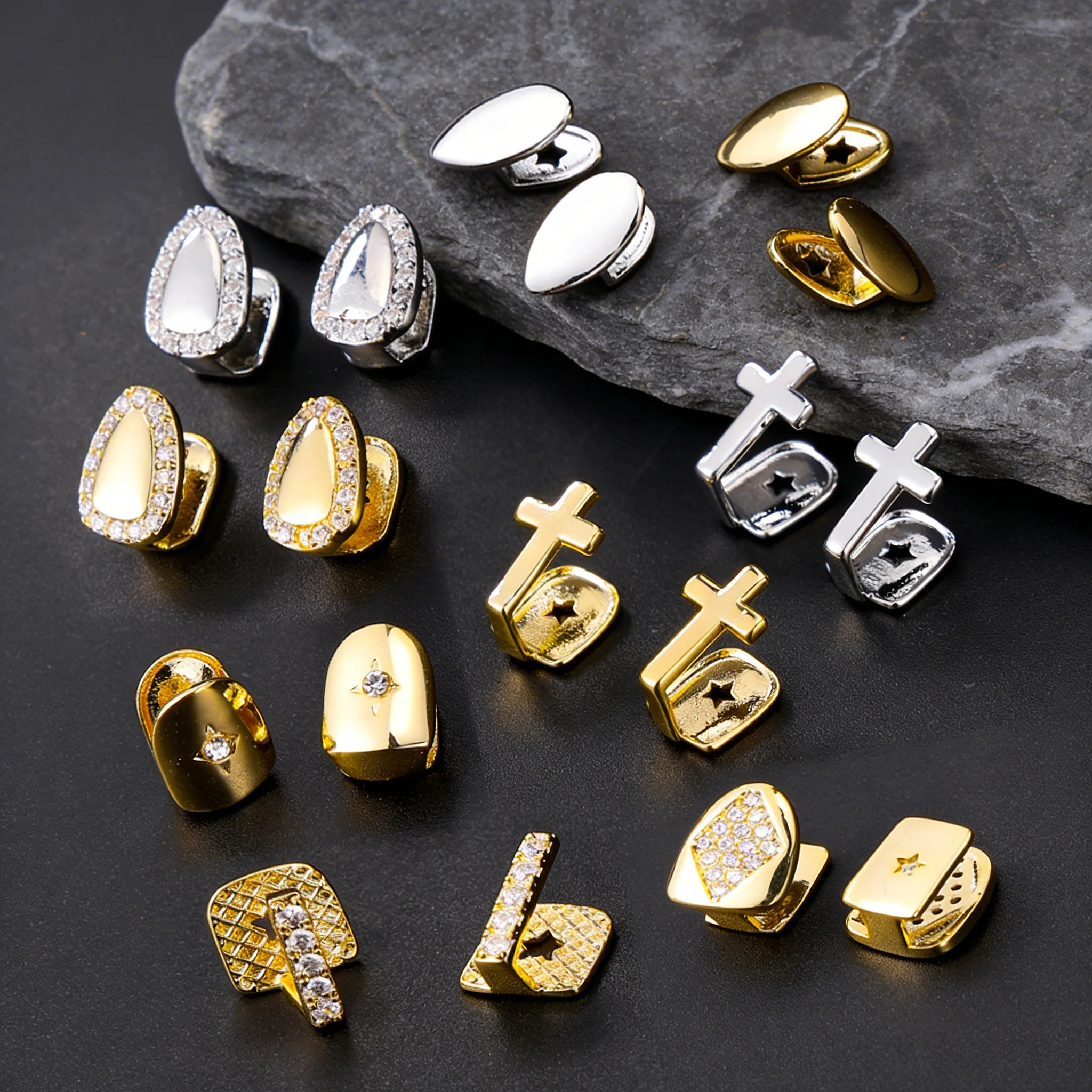 Pendientes de circonita microincrustada estilo hip-hop con diseño de estrella y cruz, para mujer y hombre, joyería corporal personalizada, regalo de cumpleaños.