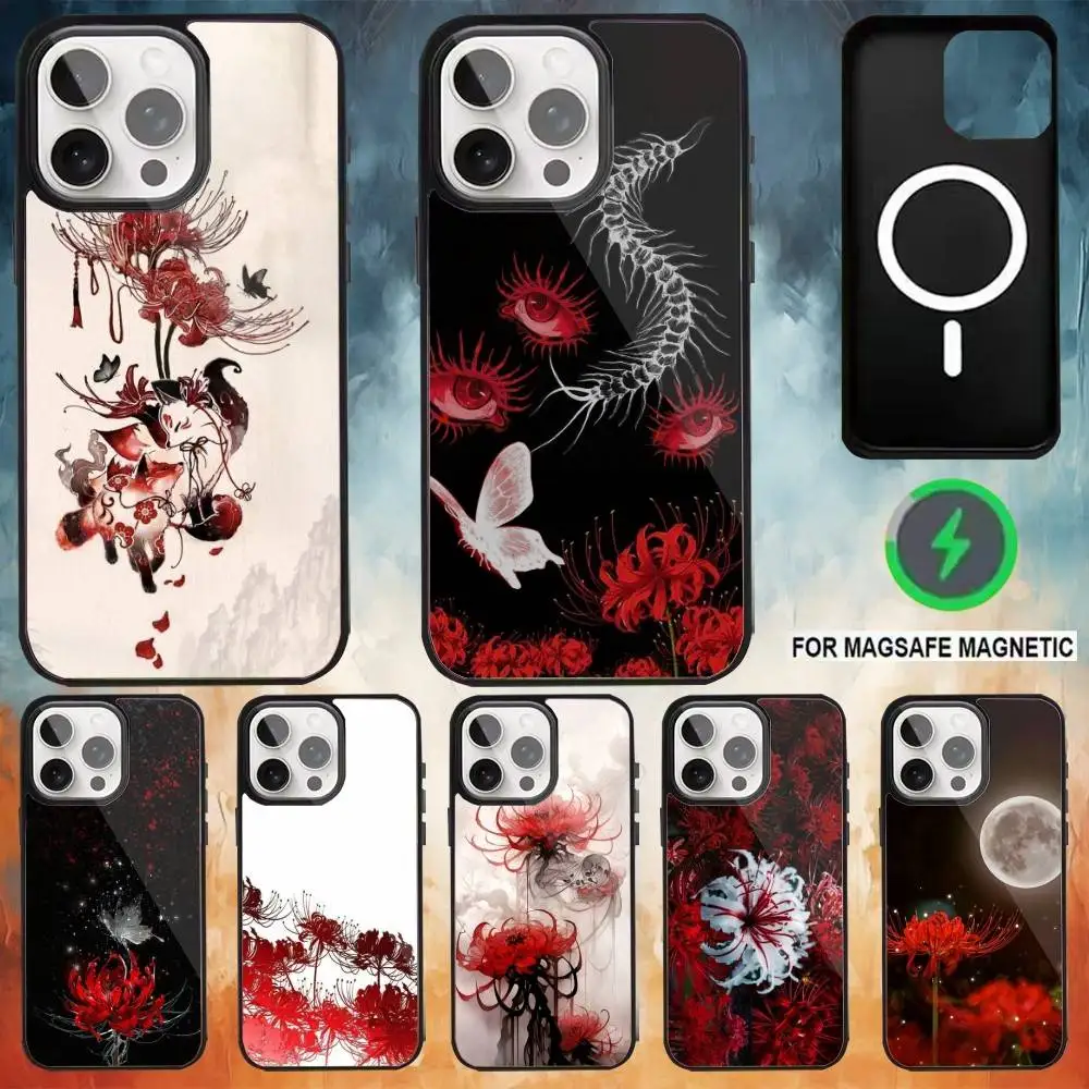 

Red Spider Lily Flower Phone Case For iPhone17,16,15,14,13,12,11 Plus,Pro Max Magnetic For Magsafe Wireless Charging