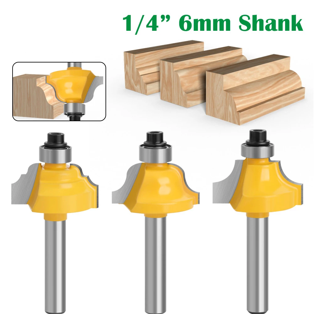 

1PC 1/4" 6.35MM Shank Milling Cutter Wood Carving Beading Bit Roman Ogee Bit with Bearing Double Flutes Woodworking