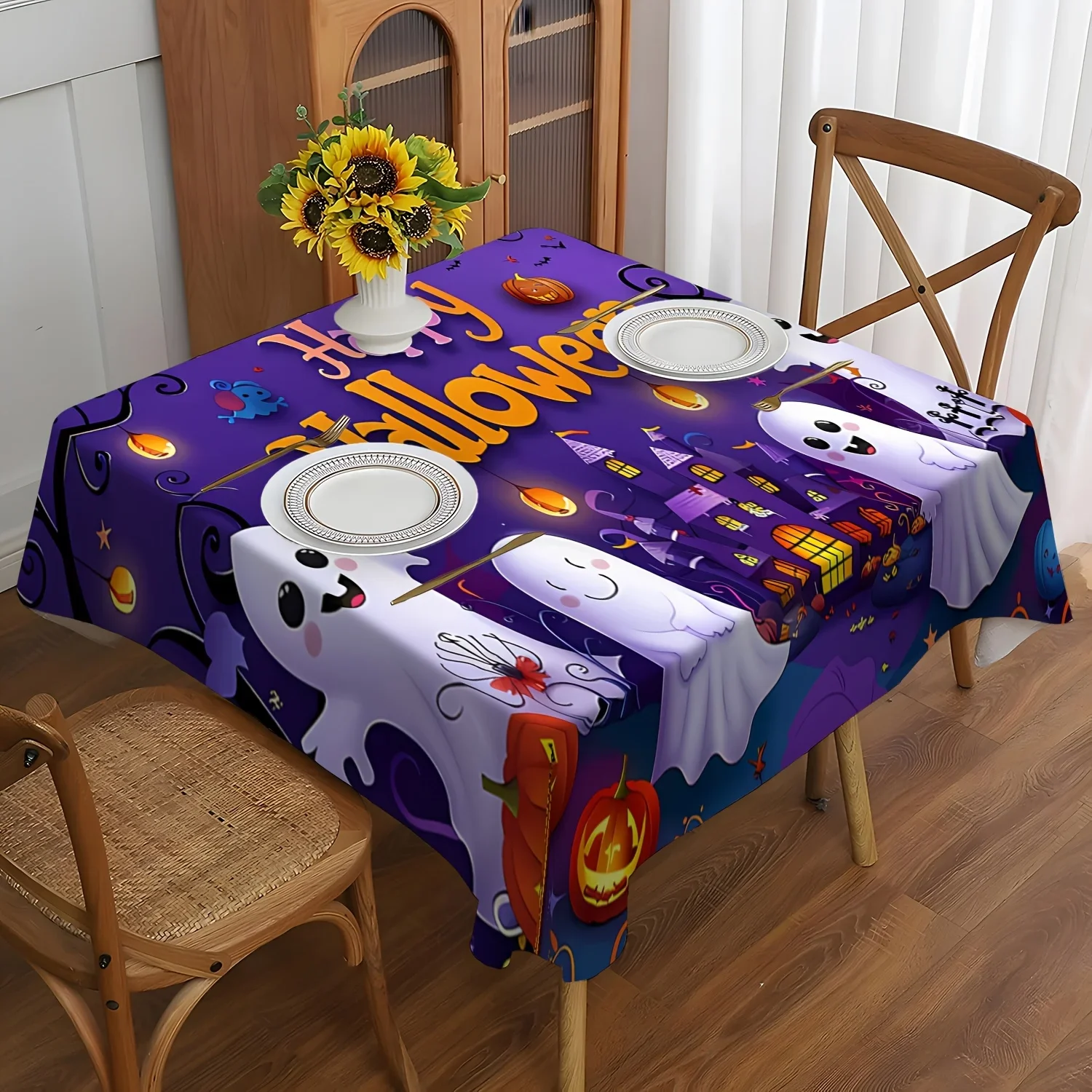 [jit product] 1 piece of Halloween decoration, haunted house, pumpkins, ghosts and Happy Halloween in English.PMJ
