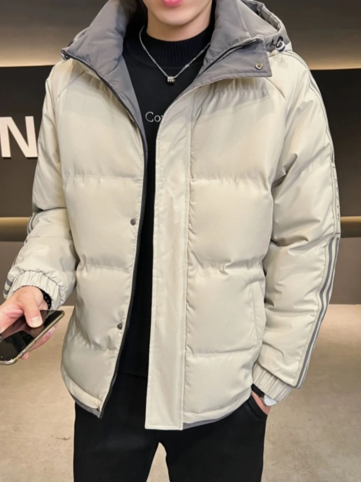 

Men's down Cotton Jaet Loose Fit Thiened Winter Coat Youth Faion Sport Outerwear Warm ort Sle Pure Color