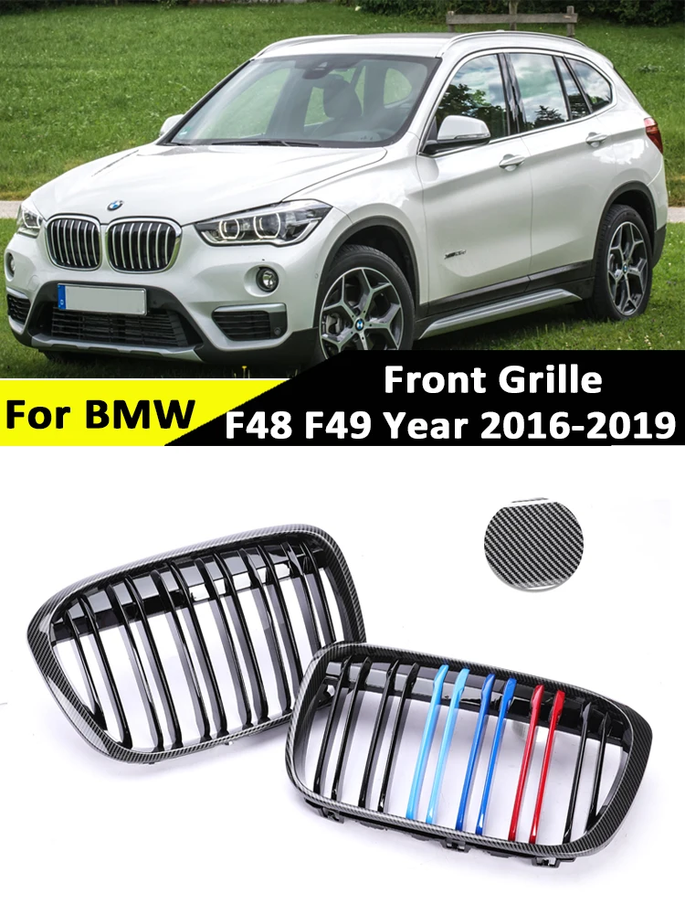 

Double Single Slat Carbon Black Grille Front Bumper Kindey 3-color Grill Styling Parts for BMW X1 F48 F49 2016-2019 XDrive Car