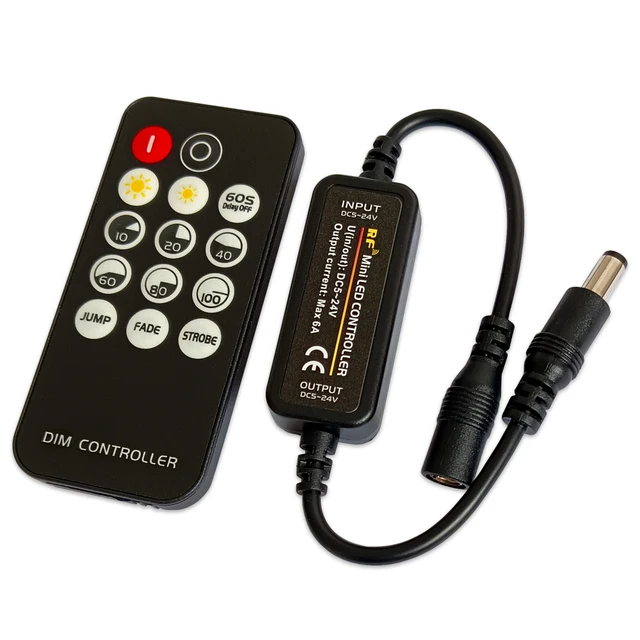 14-klawiszowy kontroler LED DIM Mini RF Remote Control Dimmer DC5V 12V 24V 6A do jednokolorowych listew LED COB 2835 5050 5730