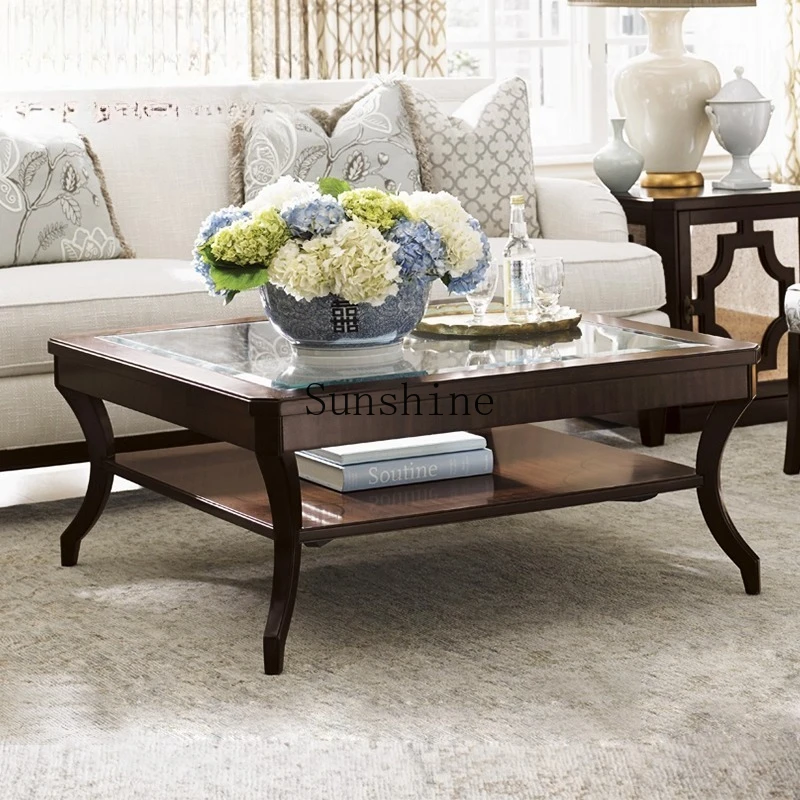 

American modern simple square coffee table light luxury furniture tempered glass coffee table
