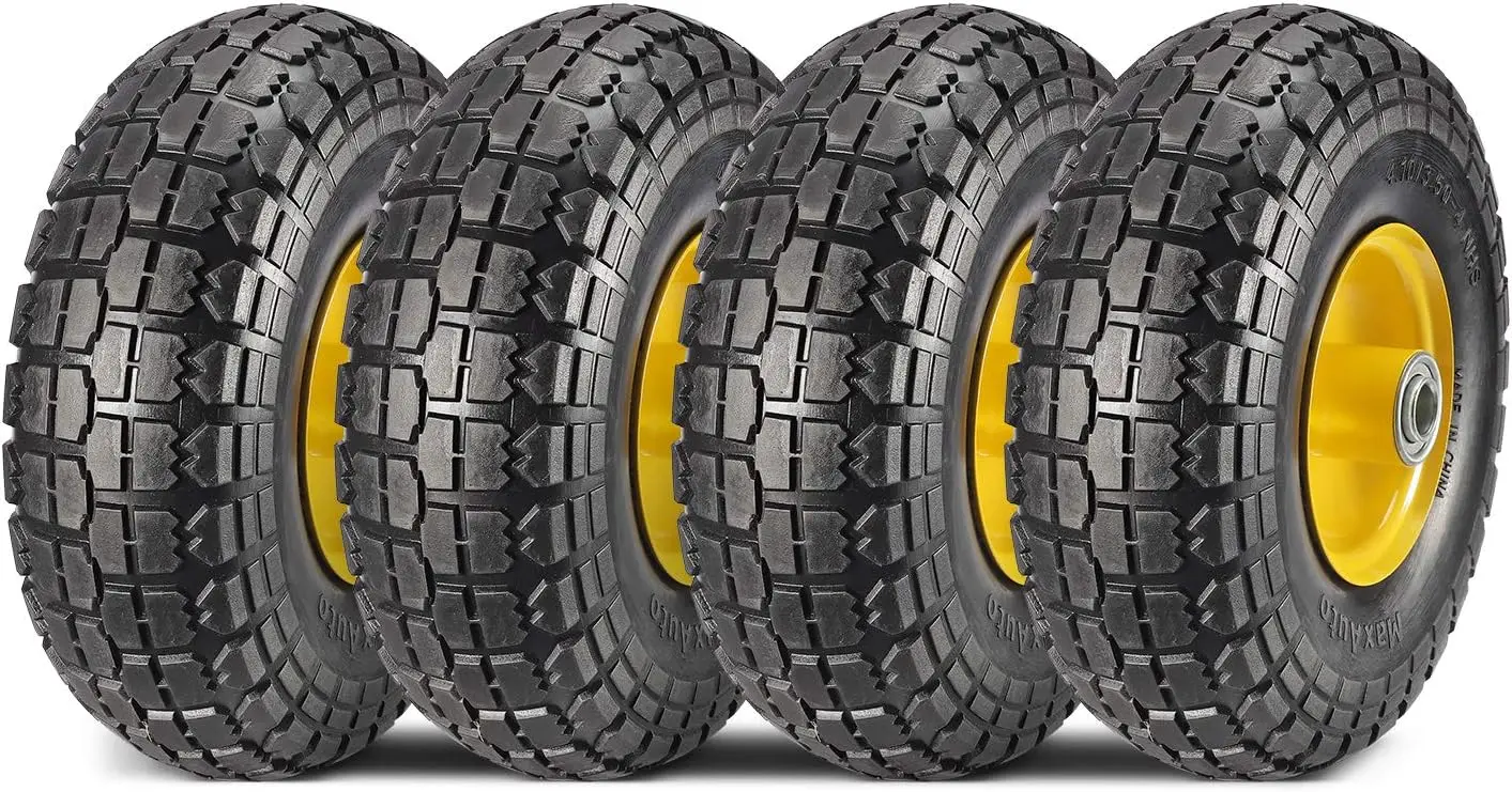 

10 Inch Solid Rubber Tires 4.10/3.50-4 Flat Free Tire and Wheel Set for Hand Truck, Garden Cart, Lawn Mower