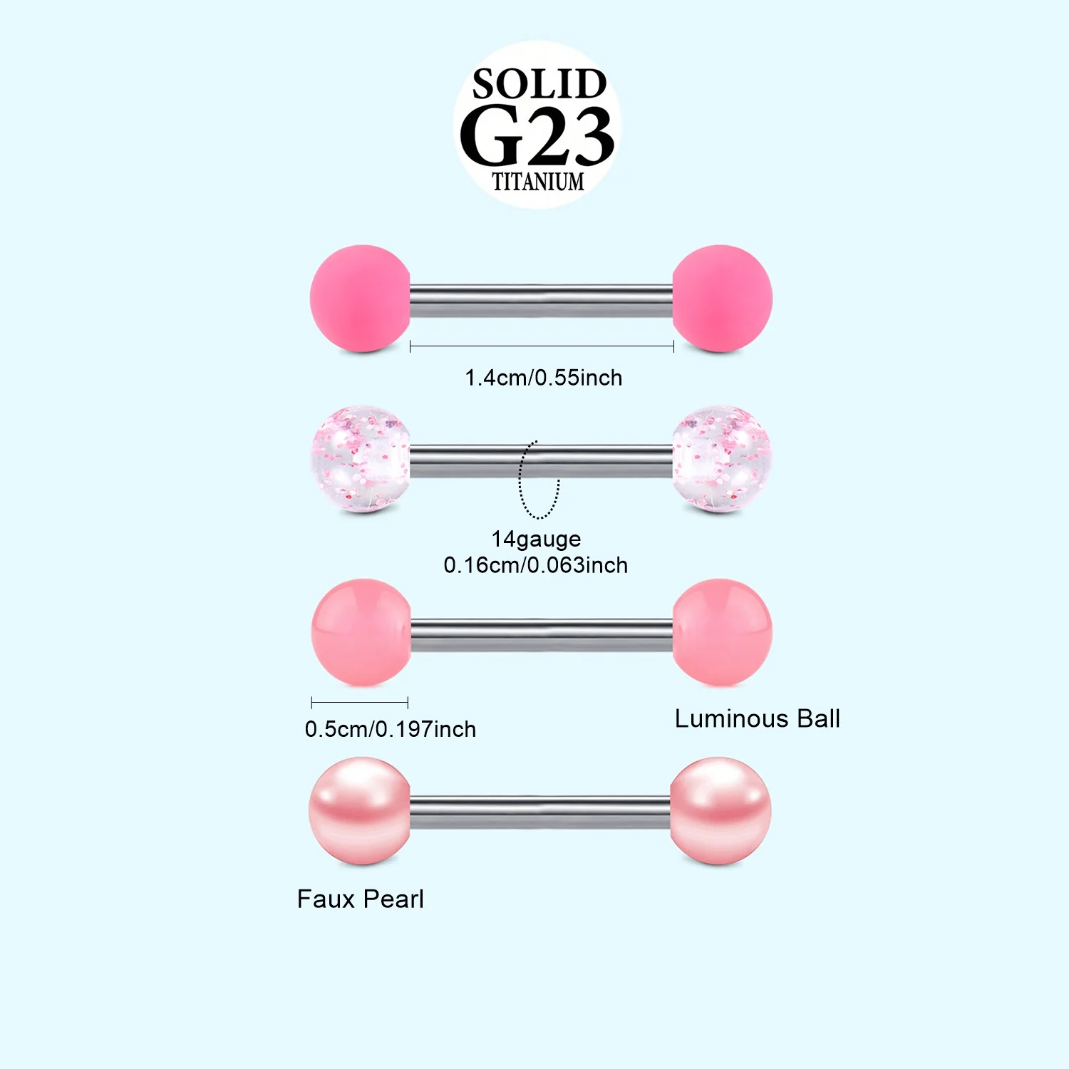 4pcs Luminous Tongue Piercing Jewelry - Candy Color Tongue Stud & Barbell Rings, G23 Titanium Alloy Body Jewelry
