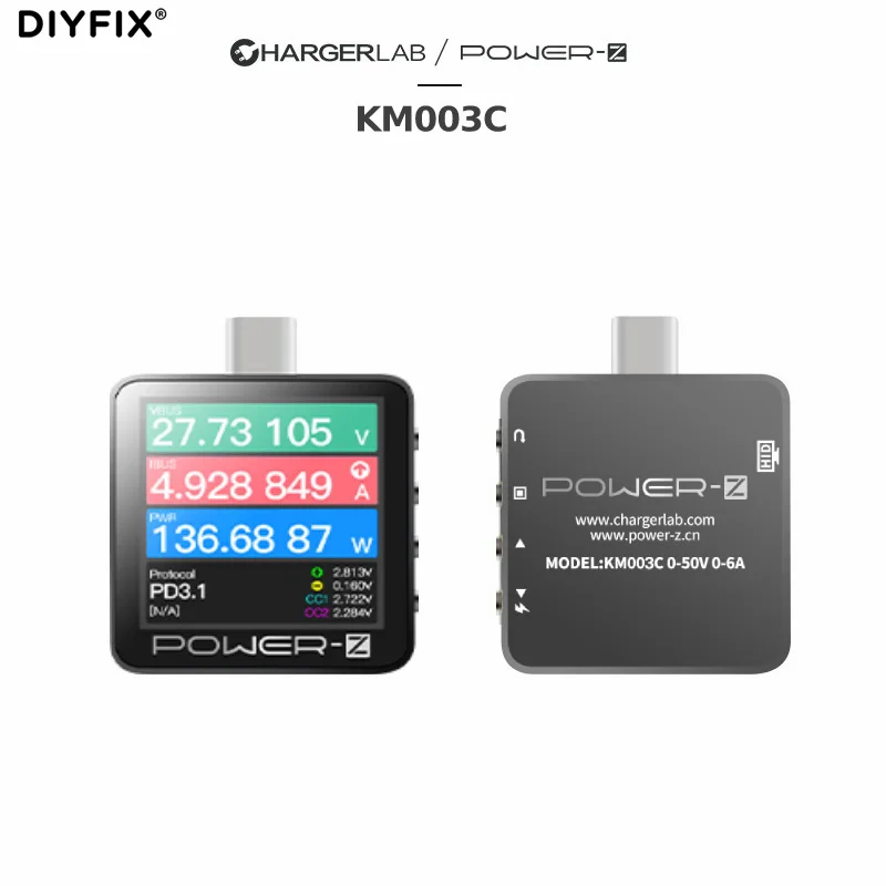 ChargerLAB Power-Z KM003C USB PD3.1 QC5.0 Протокол 48 В Диапазон Dual Type-C Цифровой вольтметр и амперметр Тестер Power Bank