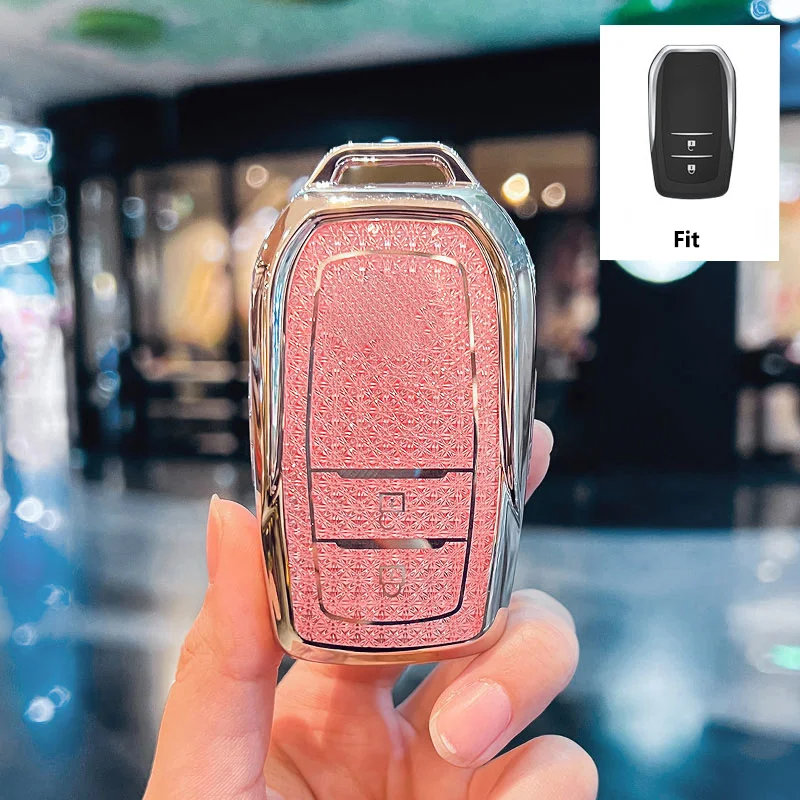 Diamantrosa für Toyota CHR Hilux Fortuner Land Cruiser 200 Camry Corolla Crown RAV4 Highland Remote Autoschlüsseletui Cover Fob Bag – Detail 6
