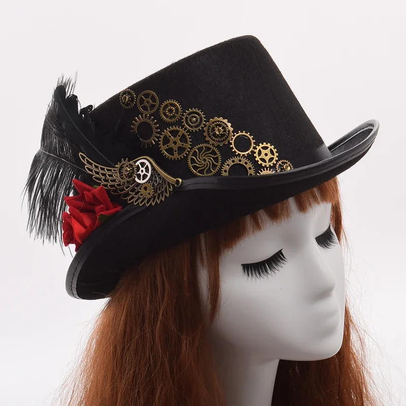 Fashion Steampunk Hat Cosplay Women Men Halloween Party Club Handmade Gear Magic Hat Fedora Head Wear