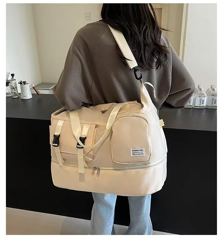 

Women's Summer Oxford Cloth Gym Bag with Shoe Compartment 20-35L Travel Organizer Weekender Duffel Bag Unisex