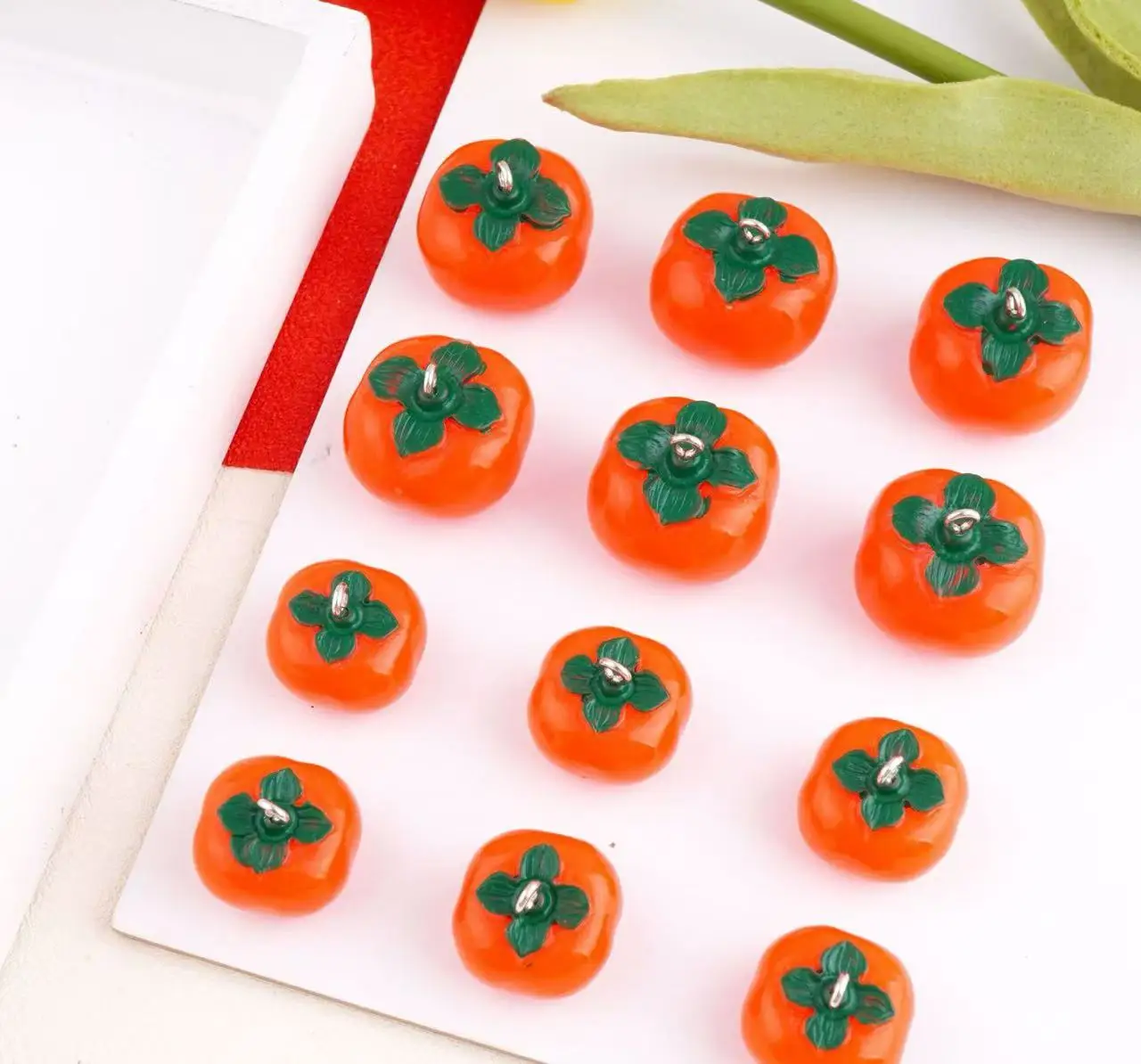 

40pcs/lot Creative simulation resin persimmon pendant diy production materials earrings keychain materials