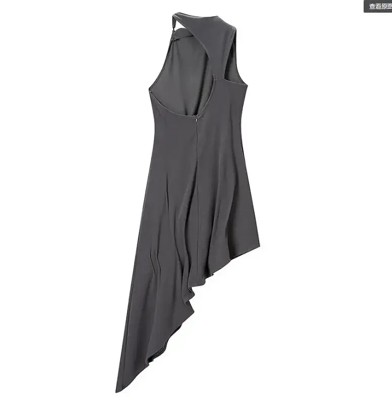 Elegant Solid Sleeveless Midi Dress Fashion Draped High Neck Waist Cinched Dresses 2026 Summer New Lady Evening Party Gowns
