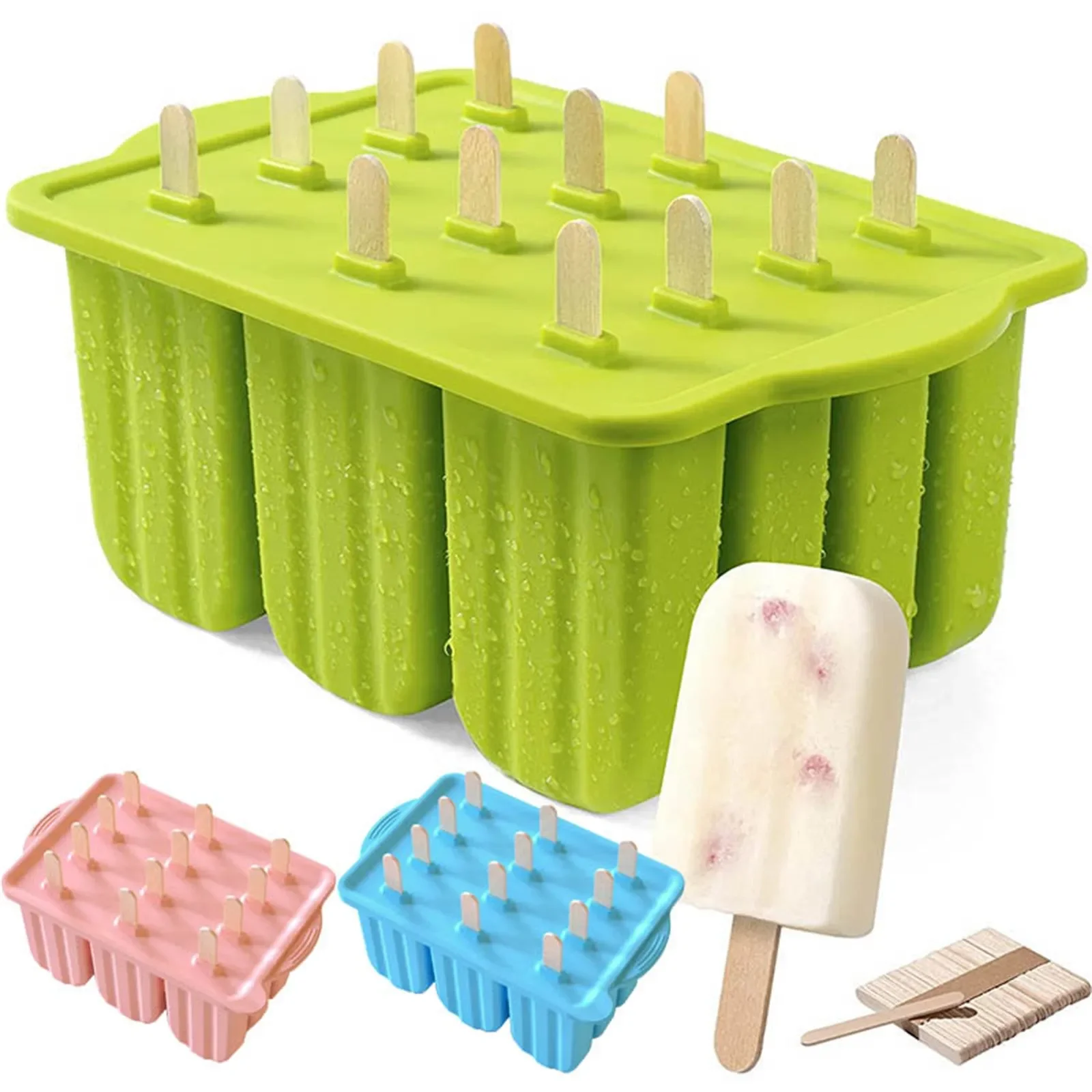 12 Pieces Silicone Popsicle Maker Molds Food Grade Ice Molds With Ice Cream With 50 Popsicle Sticks Popsicles Molds Household