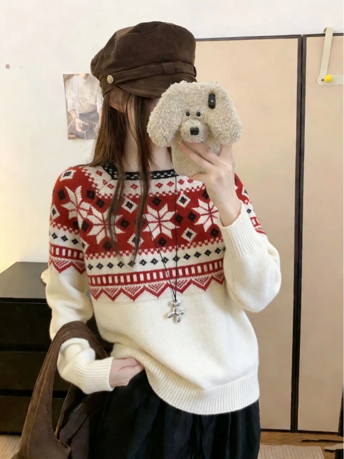 

plus Size Women's Knitted Sweater Loose Fit Overhead Winter New Style round Neck Conceal Meat Lazy Style Slimming Knitwear
