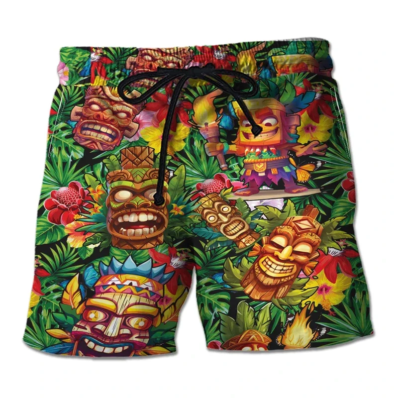 Tiki Bar Party 3D Printed Short Pants For Men Hip Hop Boy Beach Shorts Hawaii Aloha Trunks Vacation Surf Polynesia Male Bermudas