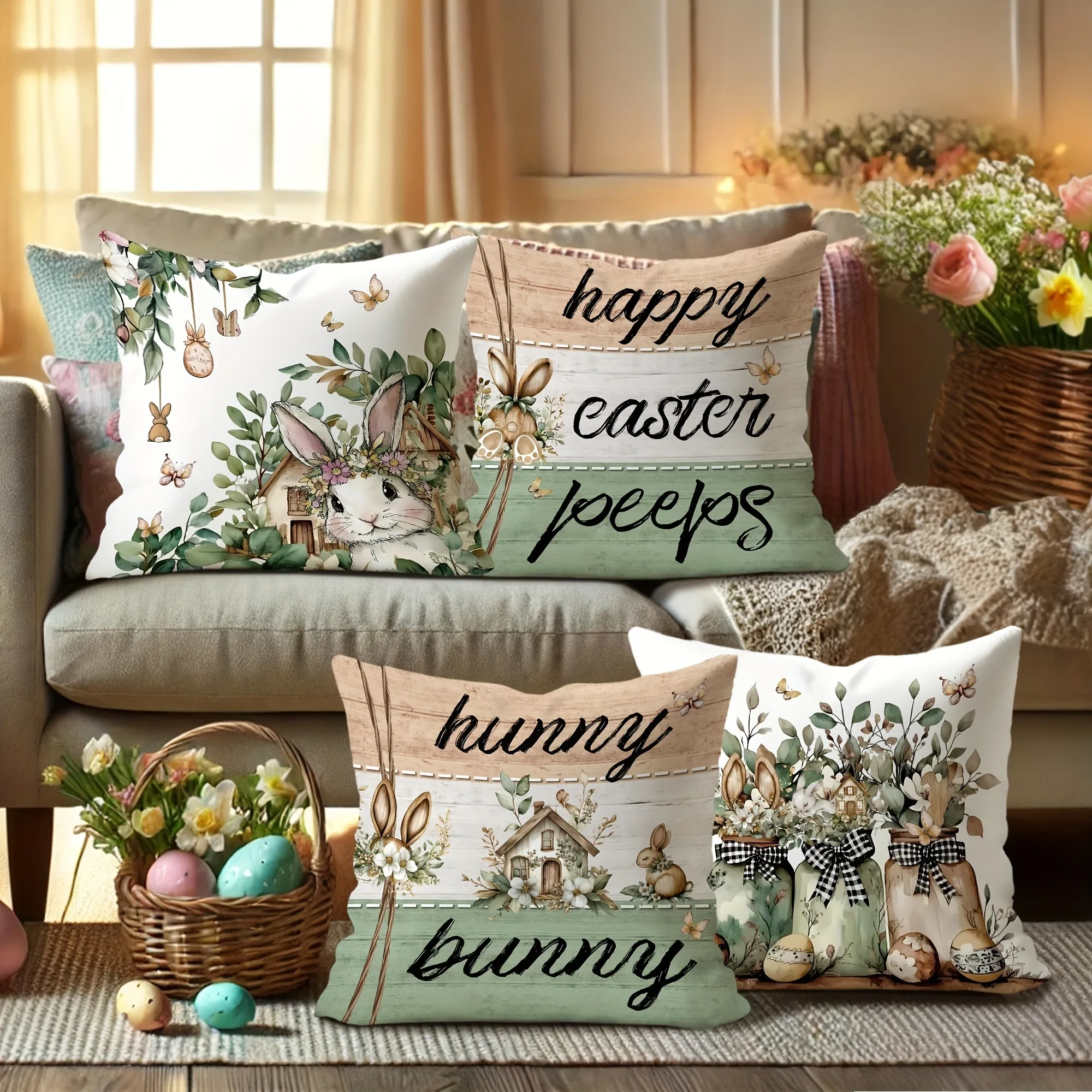 

Easter Cheer on Pillowcases Cover Bedroom Sofa Decoration Polyester Cushion Cover with Zipper