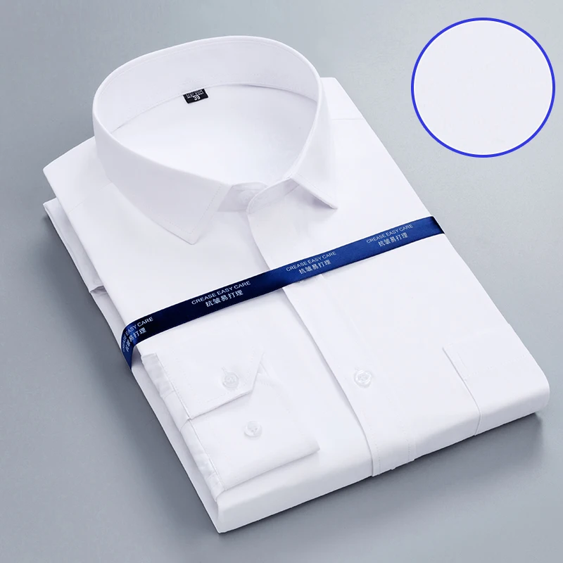 

Hot Men Formal Shirt Long Sleeve Office Solid Color Fashion Business Pocket White Blue Social Pocket Shirts Men's Clothing S-7XL