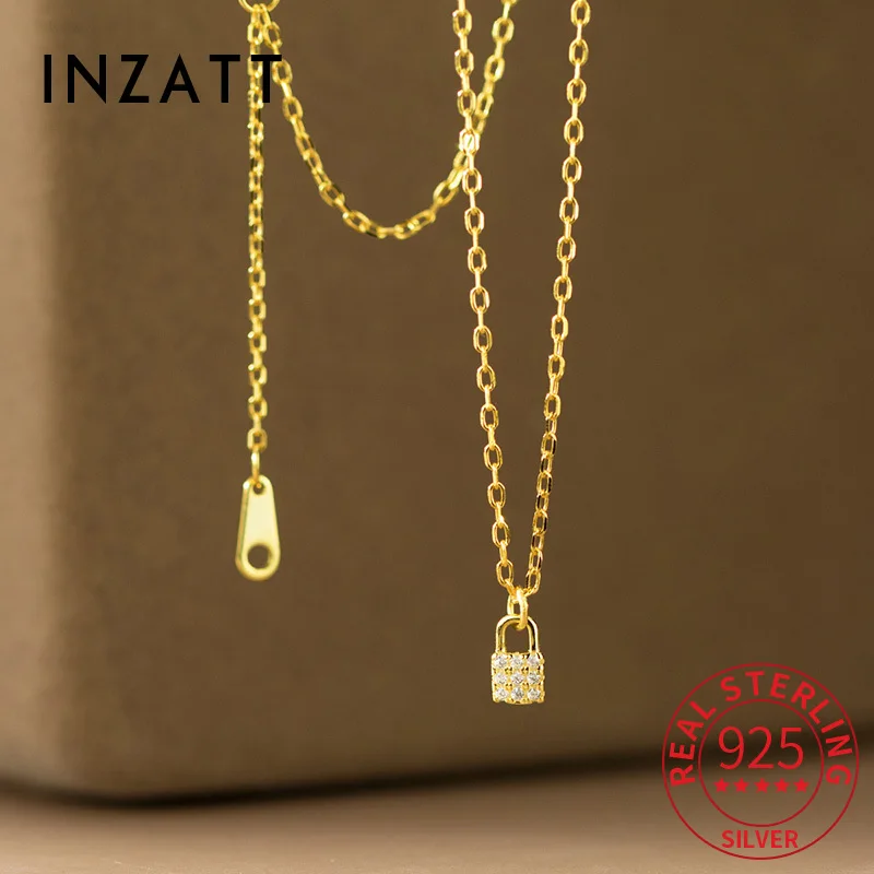 

INZATT настоящее серебро 925 пробы с цирконом, кулон-колье с замком, ожерелье для женщин, классические ювелирные изделия, легкие роскошные аксессуары