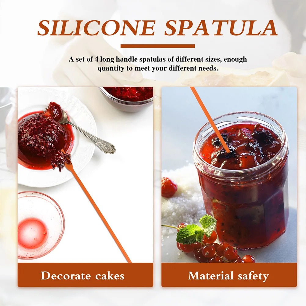 

4Pcs Silicone Scraper Set Long Handle Flexible Food Grade Spatula Kitchen Gadgets for Jam Butter Cream Baking Cake Tools