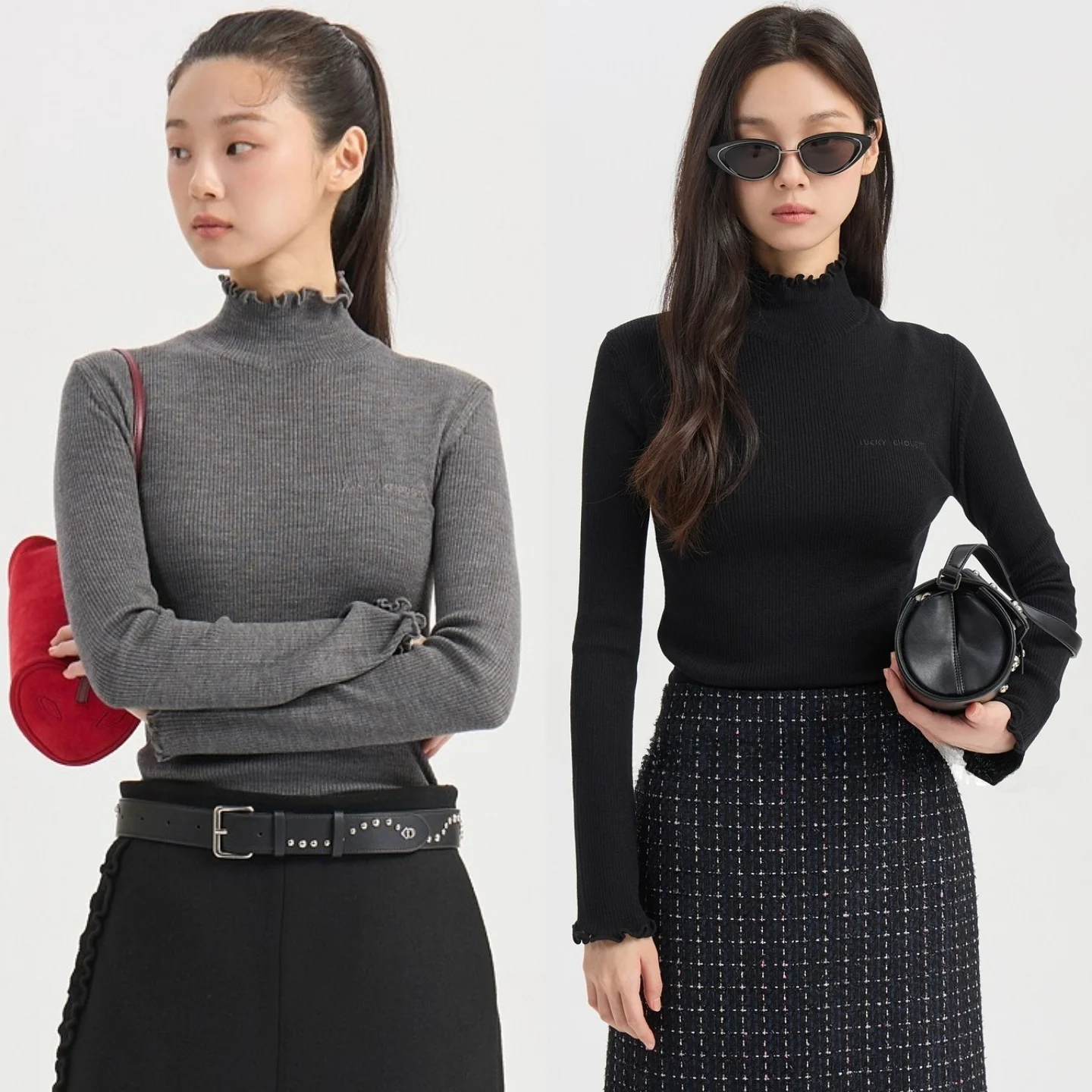 Slim Fit Knitted Base Shirt Half High Collar Elastic Commute Versatile Wood  Ear Design Long Sleeve Regular Length Knit Top