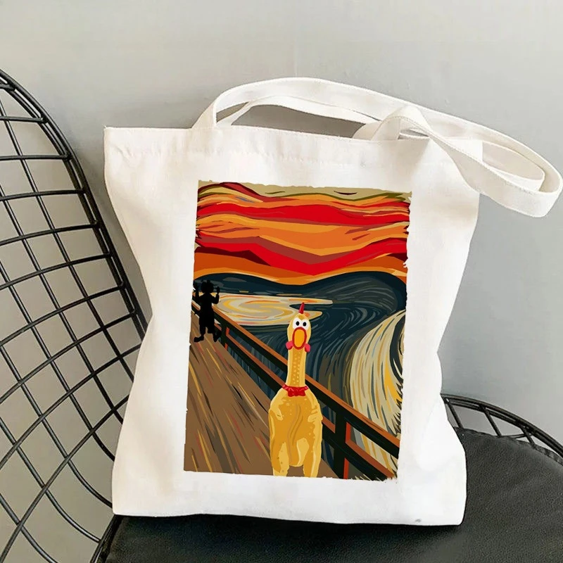 

Холщовая большая сумка Scream, ручная холщовая большая сумка с принтом кота и картины маслом на плечо