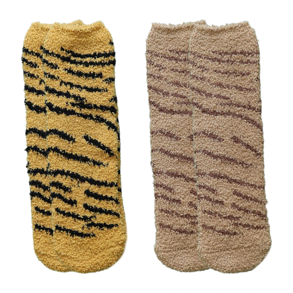 

2Pairs Thickened CoralFleeceSocks StripedCotton WomenWarmWinterStockings HomeHosiery SoftEcoFriendly LongWear DurableFashionable