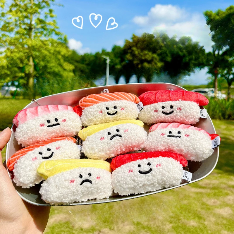 Stuffed Foods Plush Cute Salmon Sweet Shrimp Sushi Plush Toys Keychain Mini Cartoon Doll Girl Heart Super Cute Keychain Gift