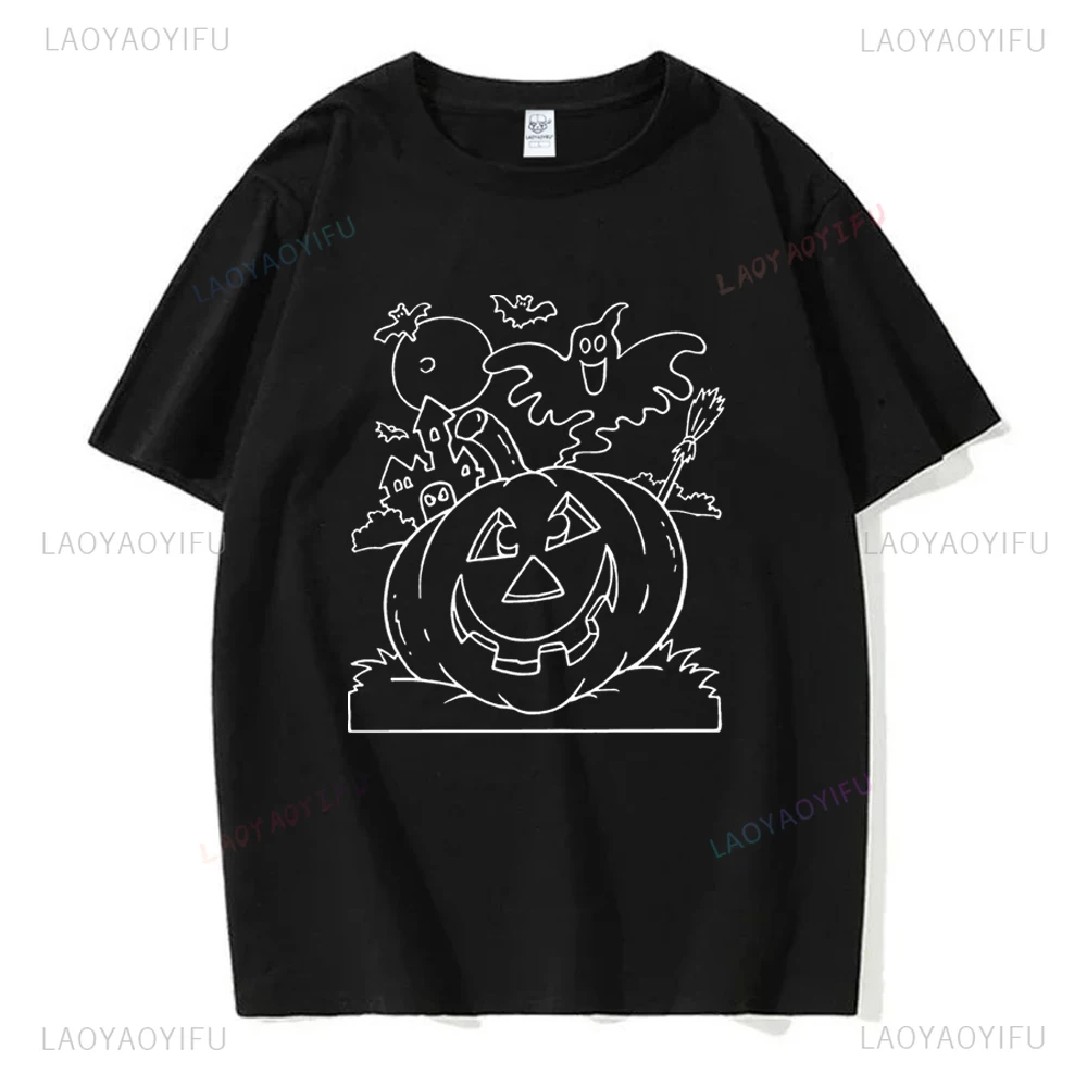 Happy Halloween Pompoen Schedel Losse Korte Mouw T-Shirt Neutrale Trend Harajuku Korte Mouw Unisex Shirt Patroon Groot T-Shirt