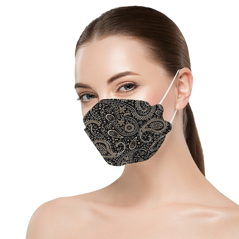 Newly 50Pcs Mixed Colored Disposаble Face Masks with Designs 4Ply Fish Type Masks Full Face Protection for Adults