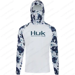 HUK Performance Fishing Shirts Men's Breathable Sun Uv Protection Hooded Mask Fishing Clothing Summer Long Sleeve Fishing Wear