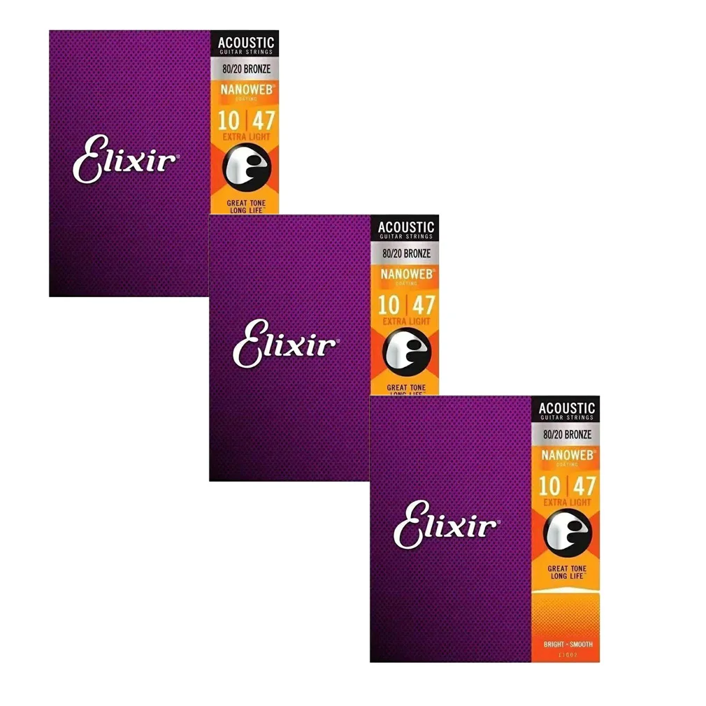 3 Sets Elixir Nanoweb Electric Guitar Strings Baritone Acoustic Guitar Strings 11002 11027 11052 16002 16027 16052 12002 12052